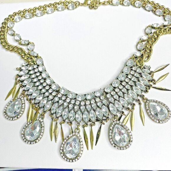 𝅺SIGNED Baublebar Crystal Rhinestone Cluster Bib Necklace Statement Art Deco - Picture 1 of 8